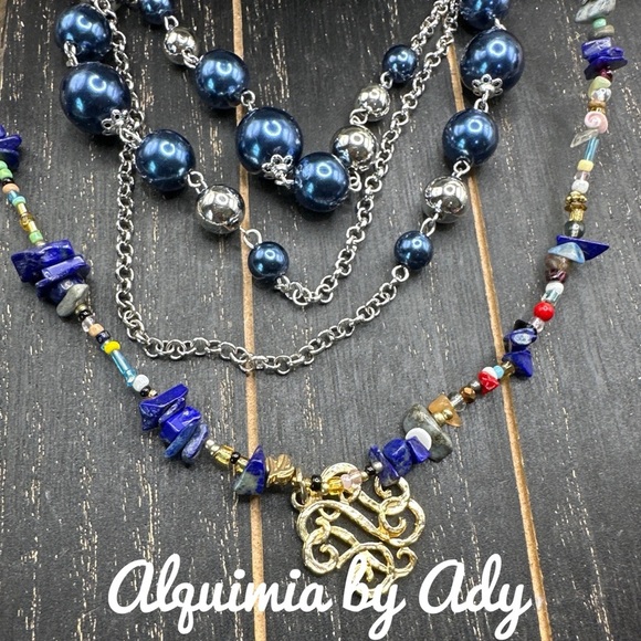 Alquimia Blue and Silver Necklace with Beaded Elegance lapis and coral